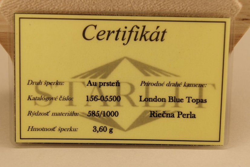 Prsteň- riečna perla- Londýnsky modrý topaz- žlté zlato- 14 karátov