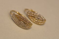 Náušnice-číre zirkóny-kombinované zlato-patent-14 karátov