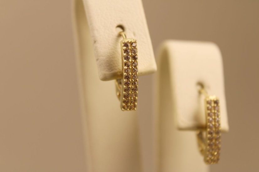 Zlaté náušnice, žlté zlato, klasický patent, číre zirkóny, 1,88g, 14k 585/1000