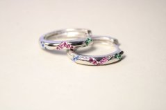 Strieborné náušnice kruhy s farebnými zirkónmi, rhodium, kĺbové zapínanie, 2,98 g, 925/1000