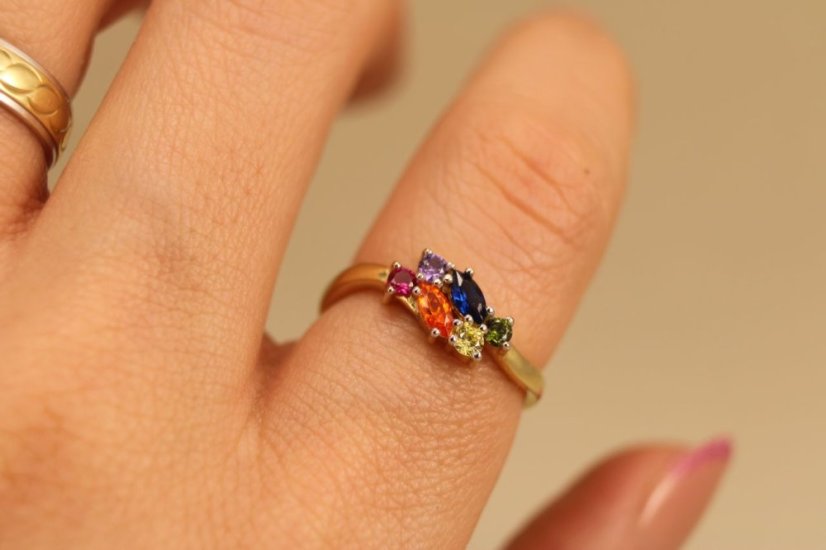 Prsteň - farebné zirkóny - žlté zlato - 14 karátov