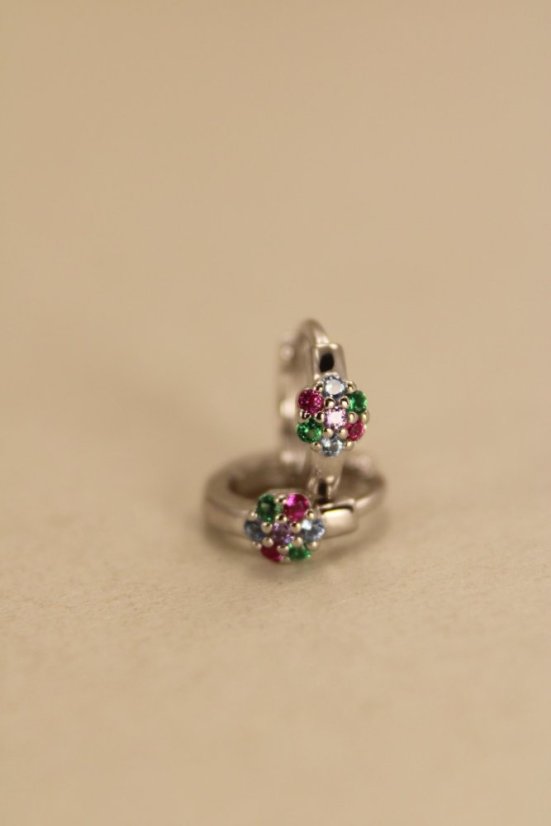 Náušnice -farebné zirkóny-zacvakávacie zapínanie-rhodium-striebro