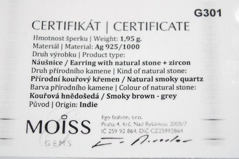 Náušnice-hnedo-šedý kremeň-číre zirkóny-rhodium-puzetky-striebro