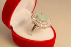Prsteň-kvet- matný svetlo-zelený zirkón-rhodium-striebro