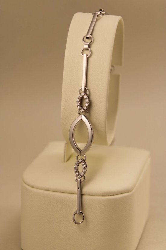 Náramok-zdobený- číre zirkóny- hladké tyčinky-biele zlato- 14 karátov