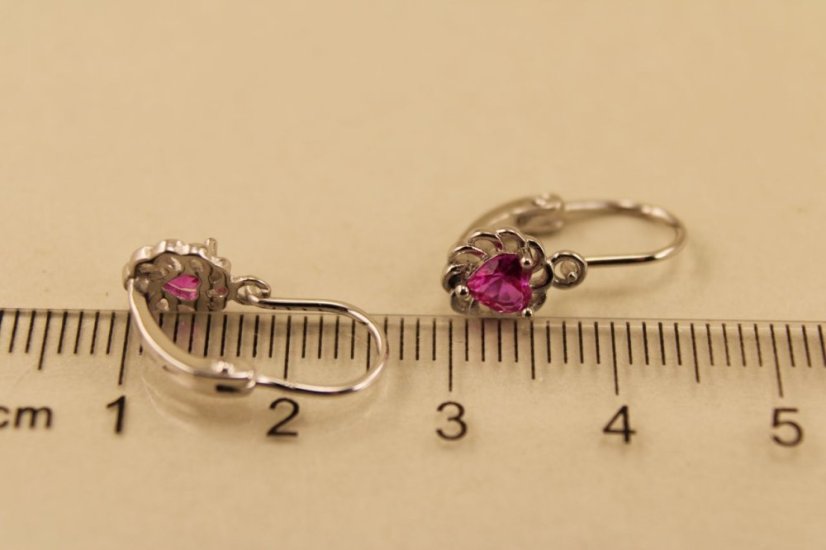 Strieborné náušnice ružový srdiečkový zirkón, 1,48g 925/1000