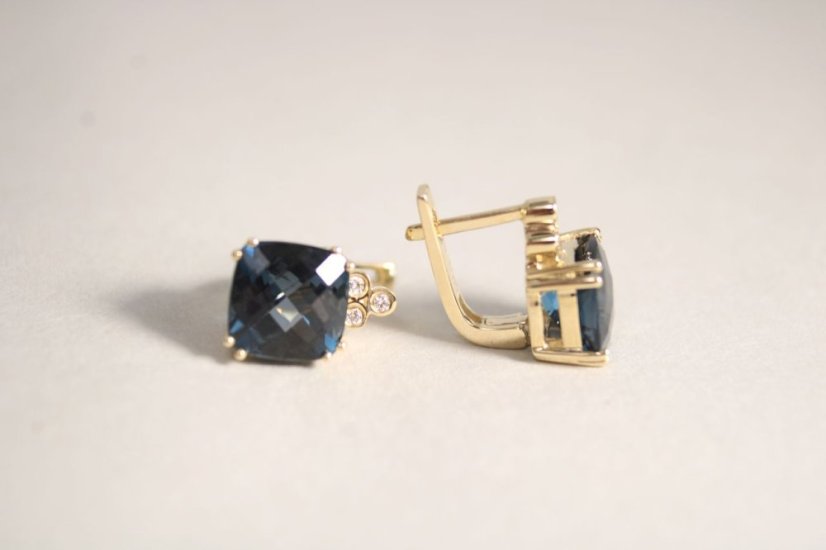 Dámske zlaté náušnice s Topásom a diamantmi 0,045 ct G-H/SI, žlté zlato, francúzske zapínanie, 4,0 g, 14K 585/1000