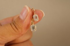 Náušnice-Modrý a číry zirkón-Patent-Žlté zlato-14k