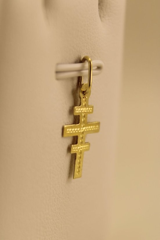 Prívesok-gravír-greckokatolícky kríž-žlté zlato-14 karátov