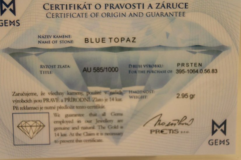 Prsteň - Topás - číre zirkóny - biele zlato - 14 karátov