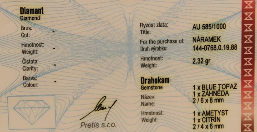 Náramok - Topás - Záhneda - Ametyst - Citrín - žlté zlato - 14K