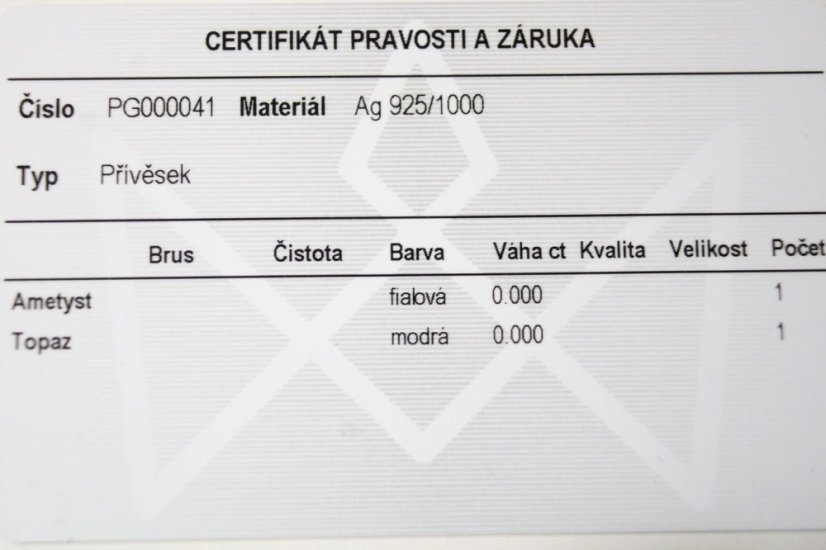 Kombinovaný strieborný prívesok s topásom a ametystom v zrnkovitom tvare, číre zirkóny, rhódium, 1,48g, 925/1000