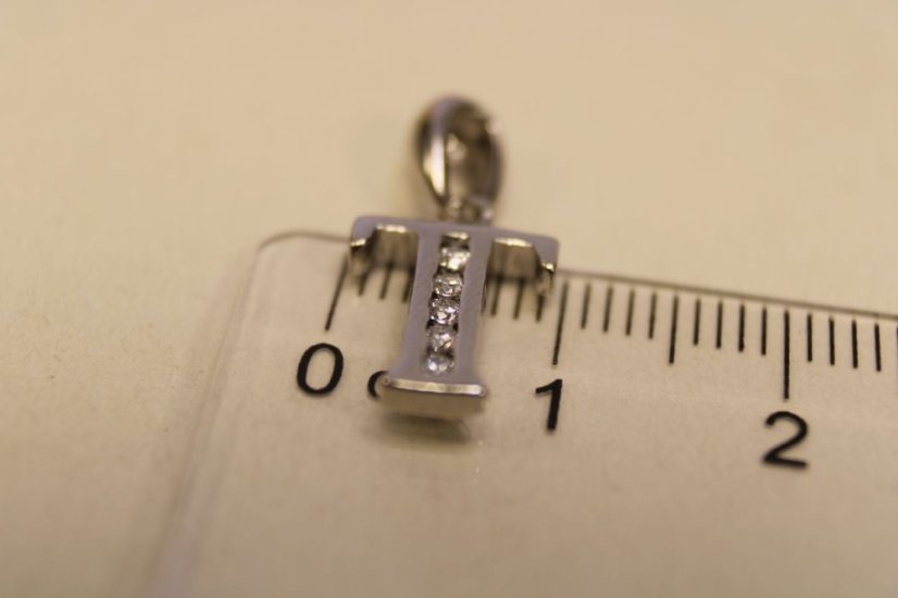 Prívesok-písmeno T- číre zirkóny-striebro-rhodium