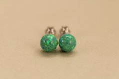 Náušnice - guličky - zelený opál - šrúbky - rhodium - striebro