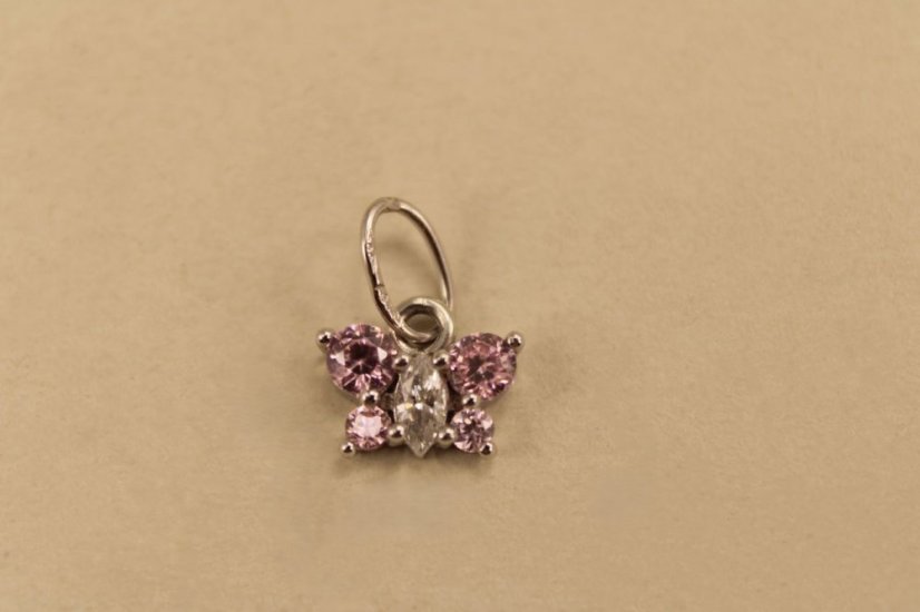 Prívesok- motýlik- číre-rúžové- zirkóny-biele zlato-14K