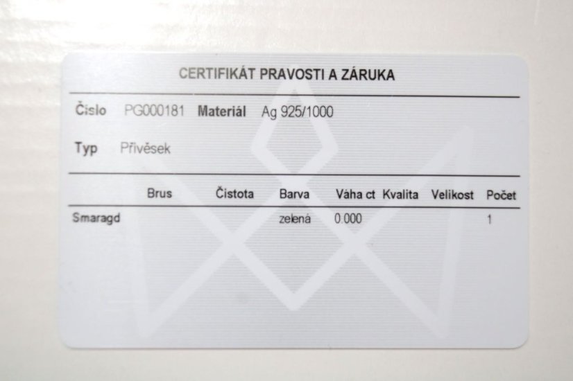 Strieborný smaragdový prívesok s čírymi zirkónmi, rhódium, 0,59g, 925/1000