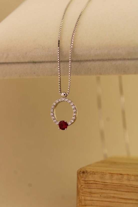 Zlatá celebritka - Zirkonový kruh s červeným zirkónom - Biele zlato -14k