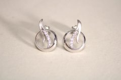 Naušnice- vyrezávané kruhy-číre zirkóny- šrúbky. rhódiované striebro
