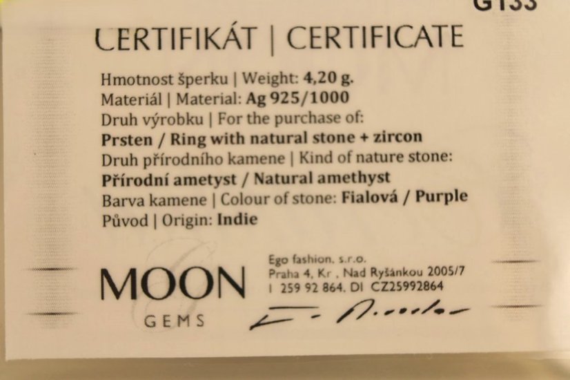 Prsteň - fialový Ametyst - číre zirkóny - rhodium - striebro