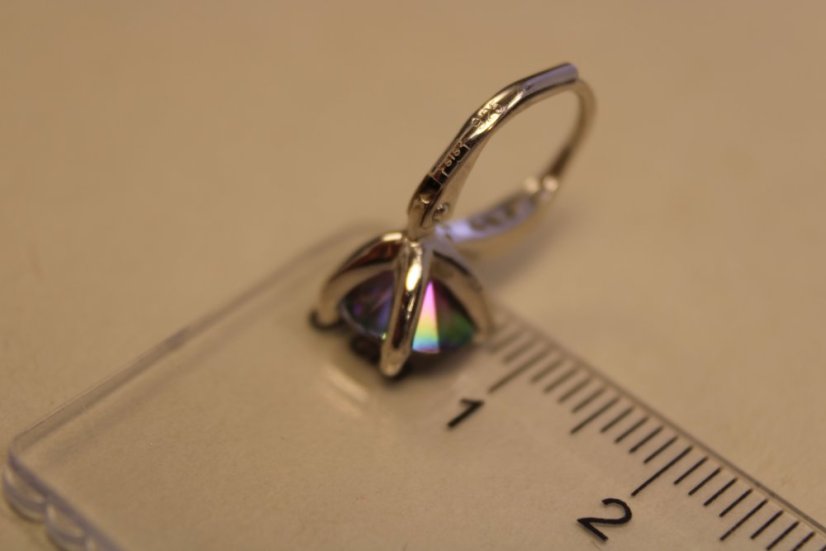 Strieborné naušnice s farebným zirkónom, klasické zapínanie, ródium, 3,56g, 925/1000