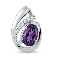 Prívesok-fialový Ametyst-číre zirkóny-rhodium-striebro
