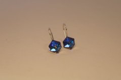 Náušnice -swarovski crystals -modré kocky - Bermuda Blue- rhodiované striebro