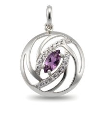 Prívesok-Ametyst-zirkóny- rhodium-striebro