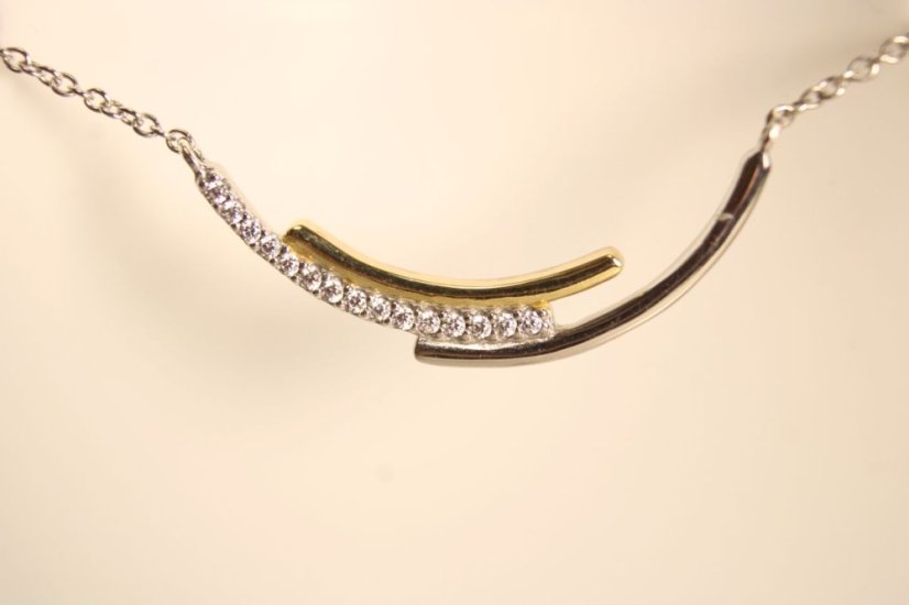 Strieborná pozlátená celebritka zaoblená kontúra s čírymi zirkónmi, kombinované striebro, 42-45 cm, 4,10 g, 925/1000