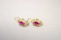 Náušnice- rubínový zirkón- patent- žlté zlato- 14 karátov