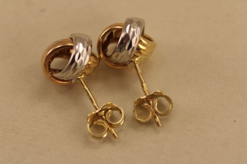 Náušnice-kĺbko-puzetky- viacfarebné zlato- 14 karátov