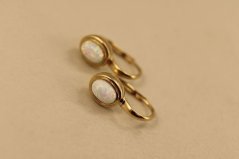 Náušnice- biely opál- žlté zlato- patent- 14 karátov