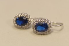 Náušnice-modrý kameň-biele zlato-číre zirkóny-patent-14 karátov