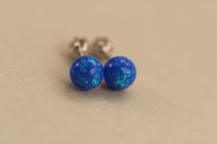 Náušnice - guličky - modrý opál - šrúbky - rhodium - striebro