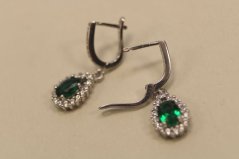 Náušnice-visiace-slzy- zelený zirkón-číre kamienky-francúzsky patent-rhodium-striebro