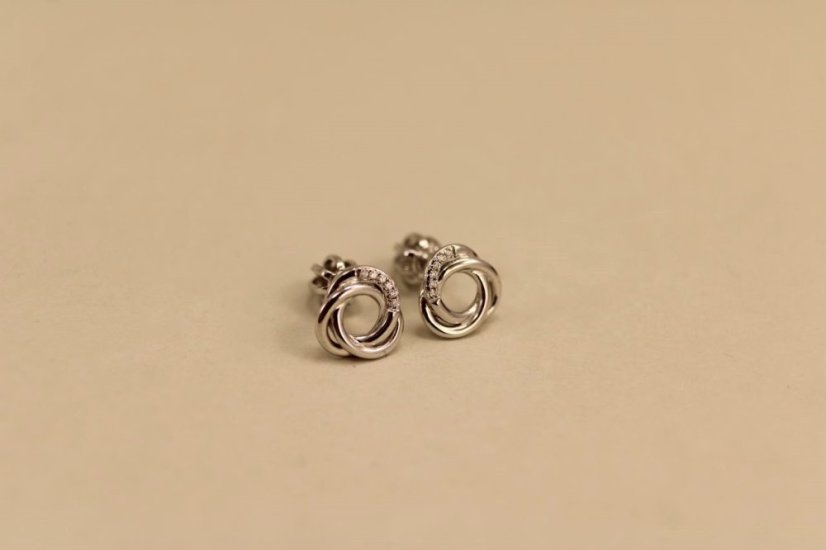 Zlaté náušnice - diamanty 0,02 ct -  G-H/Si - biele zlato - šrúbky - 14K