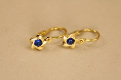 Detské náušnice -kvietky-modrý zirkón-žlté zlato-brizúra-14 karátov