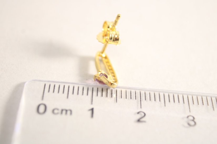 Kombinované naušnice s ametystom v tvare srdiečka, číre zirkóny, rhódium, puzetové zapínanie, 0,99g, 925/1000