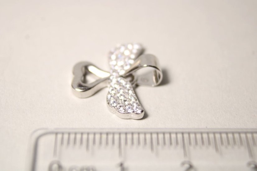 Strieborný prívesok anjelik, číre zirkóny, rhodium, 1,60 g, 925/1000