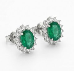 Náušnice - Smaragd - číre diamanty 0,260 ct - SI/H - biele zlato - 14 karátov