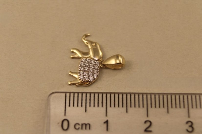 Prívesok- sloník- číre zirkóny- viacfarebné zlato- 14 karátov