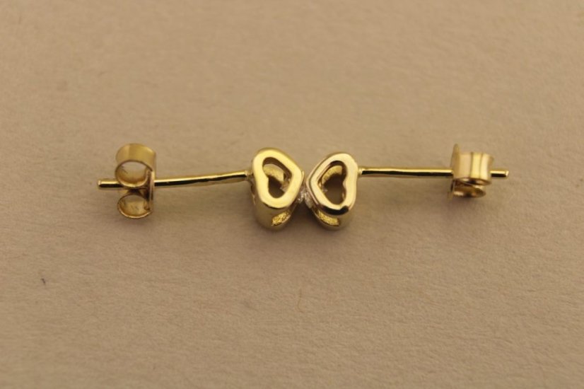 Náušnice- srdiečka-diamanty- žlté zlato- napichovačky- 14 karátov