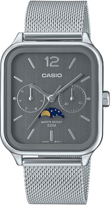 Pánske hodinky Casio Lunar Phases - Dámske/Pánske: Pánske, Typ zapínania: Oceľová pracka, Sklíčko: minerálne, Napájanie: Batéria SR621SW, Vodotesnosť: 50M/5ATM