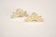 Náušnice-vejáre-žlté zlato-kamienky-šrúbky-14 karátov