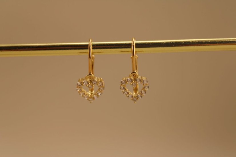 Náušnice- srdiečka- číry zirkón- brizúra- žlté zlato-14 karátov
