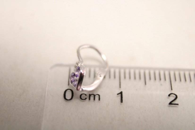 Naušnice- srdiečka-fialové zirkóny- brizúra- biele zlato- 14 karátov