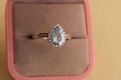 Strieborný prsteň slza - Modrý zirkón - 925 - rhodium