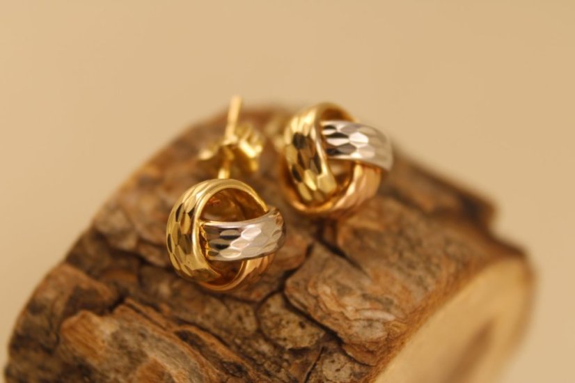 Náušnice-kĺbko-puzetky- viacfarebné zlato- 14 karátov