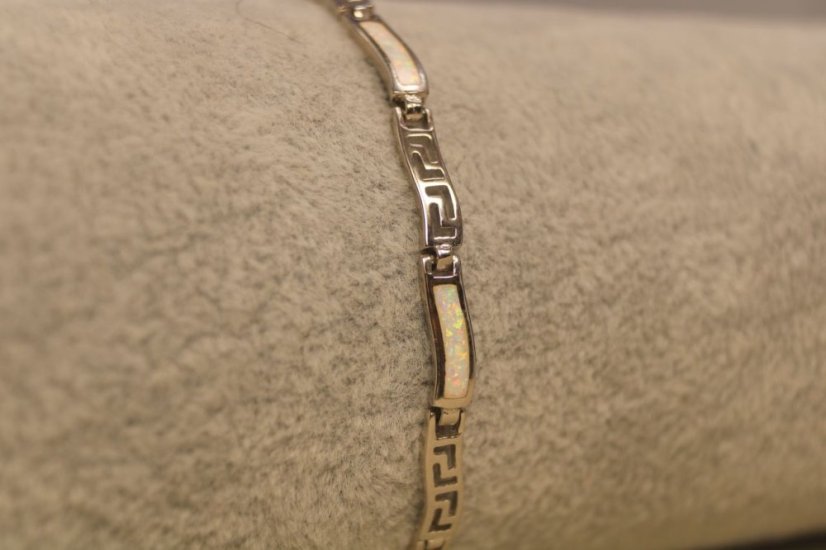 Náramok-biely opál-rhodium-striebro