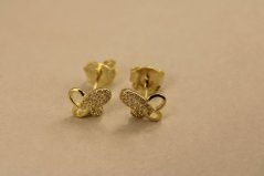 Náušnice- motýľ- číre zirkóny- puzetky- pozlátené striebro