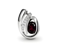Prívesok -červený granát- číre zirkóny-rhodium-striebro